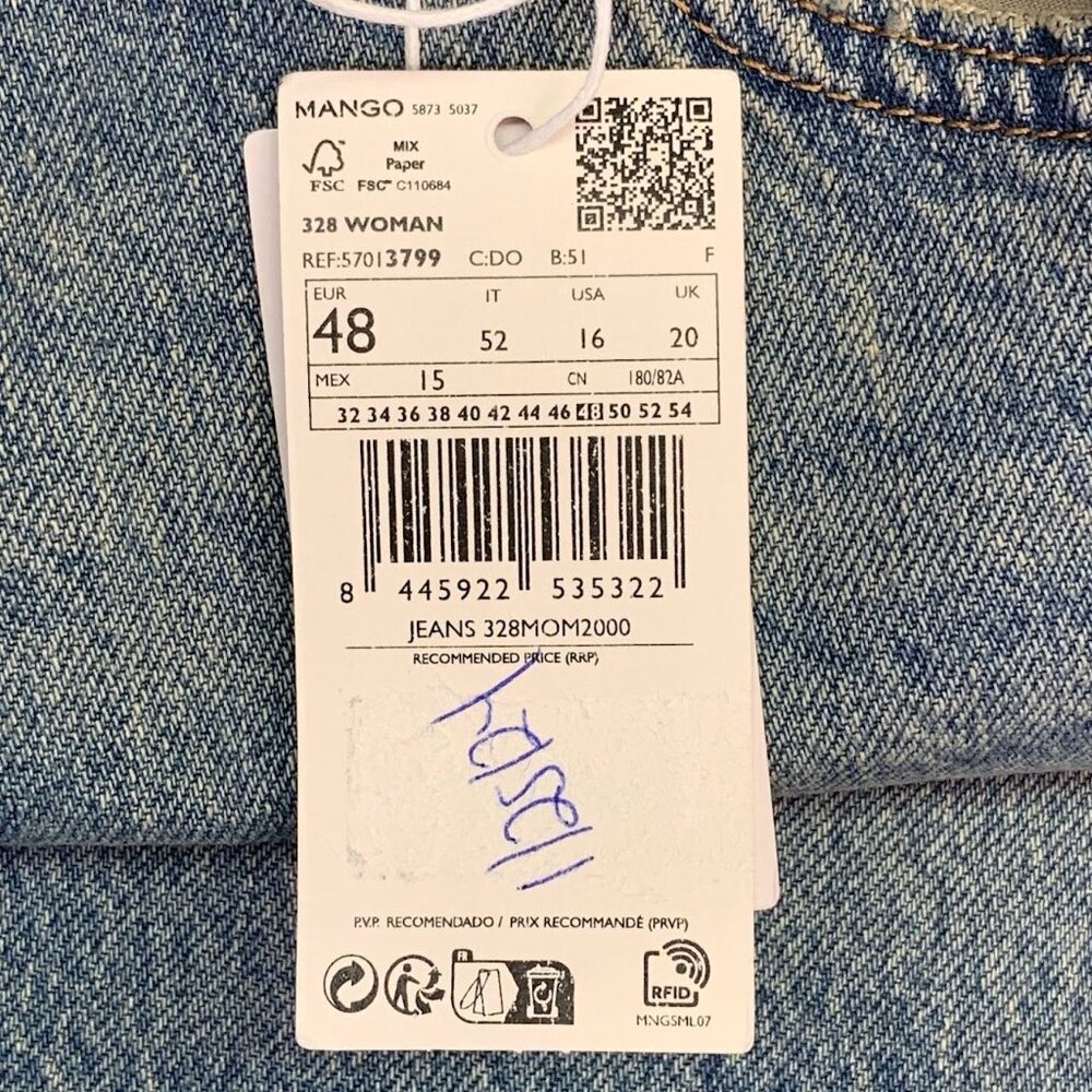 Mango Women's Mom High Waisted Tapered Cotton Stretch Denim Jeans Size 16 NWT - Picture 8 of 15